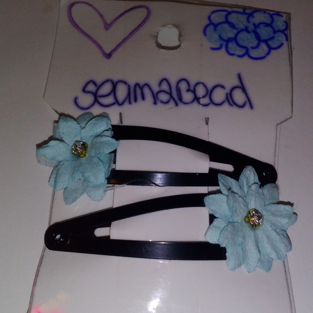 Blue Flower Hair Clips for Kids